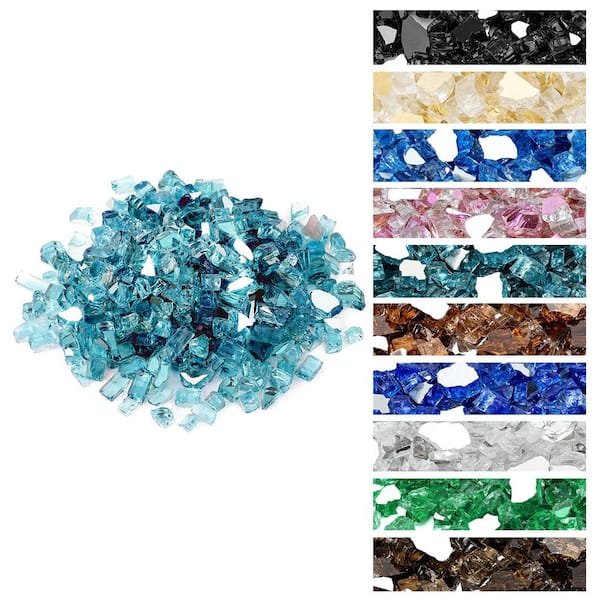 Hitechluxe 1/2 in. 10 lb. Aqua Blue Fire Glass, Reflective Firepit Glass Rocks for Fire Pit Table, Gas Fireplace and Fire Bowl