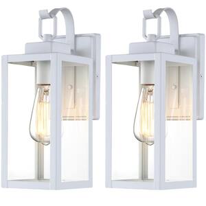 13 in.1-Light Matte White Hardwired Outdoor Wall Lantern Modern Sconce with Clear Glass(2-Pack)