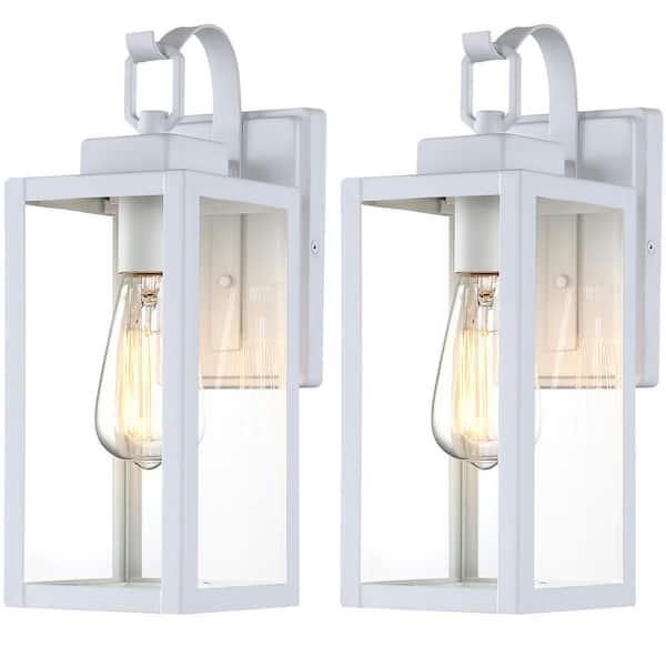 Unbranded 13 in.1-Light Matte White Hardwired Outdoor Wall Lantern Modern Sconce with Clear Glass(2-Pack)