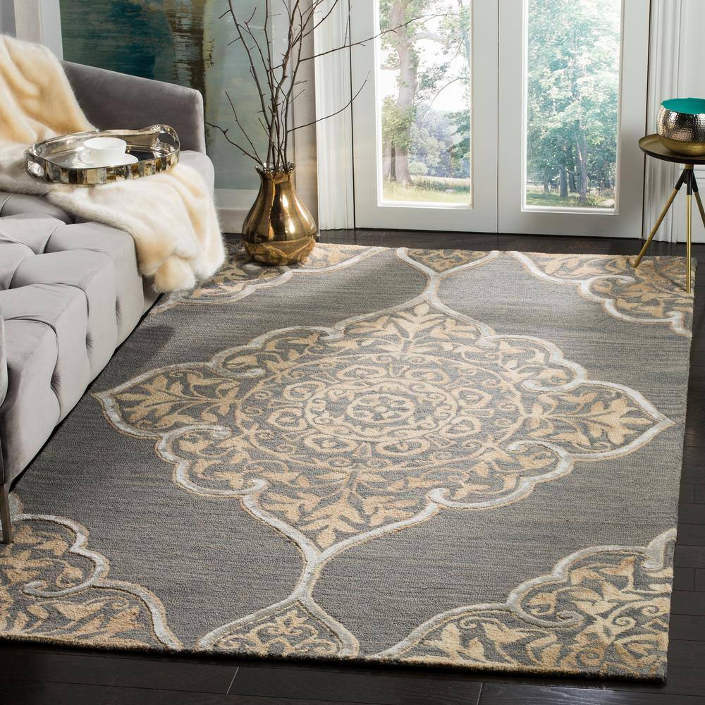 Slate & Beige Hand-Tufted Wool-Silk Blend Rectangular Rug