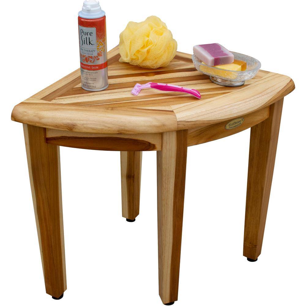 EcoDecors 18" Teak Corner Shower Bench with Adjustable Feet