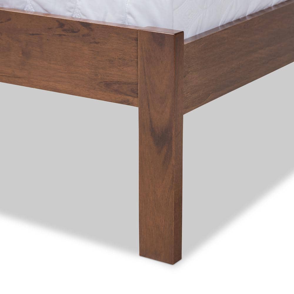 Queen Walnut Rubberwood Platform Bed with Criss-Cross Headboard