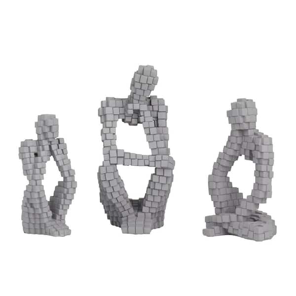 Litton Lane Grey Polystone Contemporary Sculptures (Set of 3)