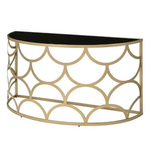 Altus 54 in. Gold Finish Half Moon Glass Console Table