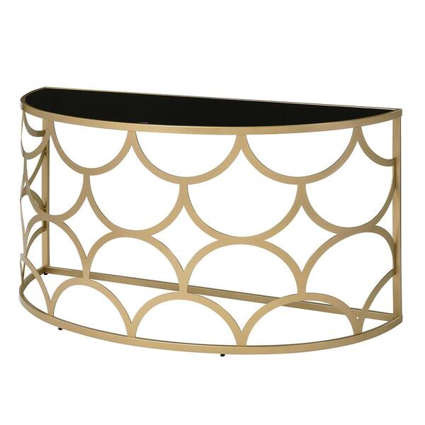 Acme Furniture Altus 54 in. Gold Finish Half Moon Glass Console Table 90820 The Home Depot