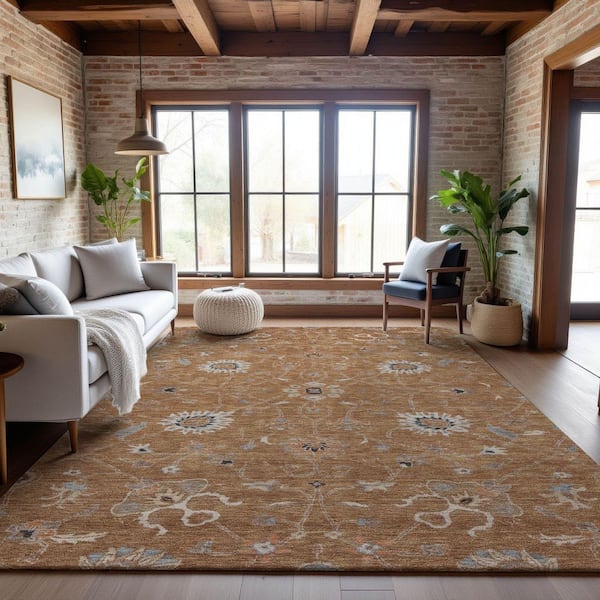 Mayfield Premium Machine Washable Abstract AMF1137 Copper 3 ft. x 4 ft. Area Rug