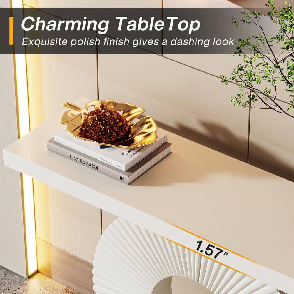 White 40-Inch Wood Console Table with Geometric Base