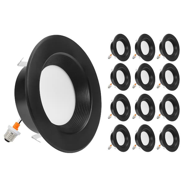 12-pack 4 in. Retrofit Recessed LED Downlight, Black Trim, 800 Lumens, 5 CCT Color Selectable 2700K-5000K