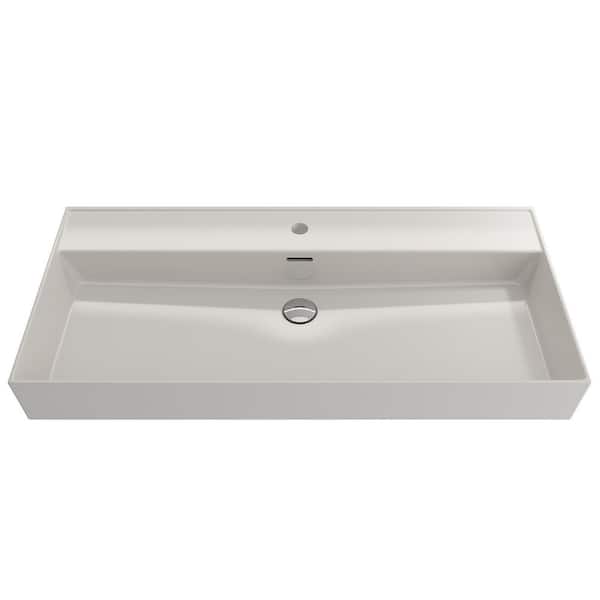 BOCCHI Milano 39.75 in. 1-Hole Biscuit Fireclay Rectangular Wall-Mounted Bathroom Sink with Overflow