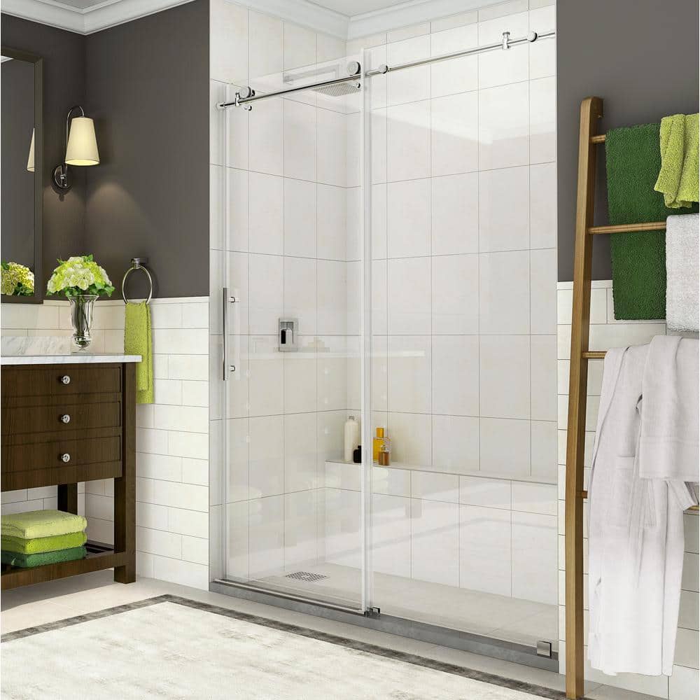 Coraline 76" Frameless Sliding Shower Door with Clear Glass and Chrome Finish