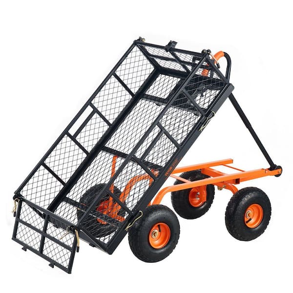 2.1 cu. ft. Metal Garden Cart, Dump Wagon with 2-in-1 Convertible Handle, 400 lbs. Capacity, 10 in. Tires