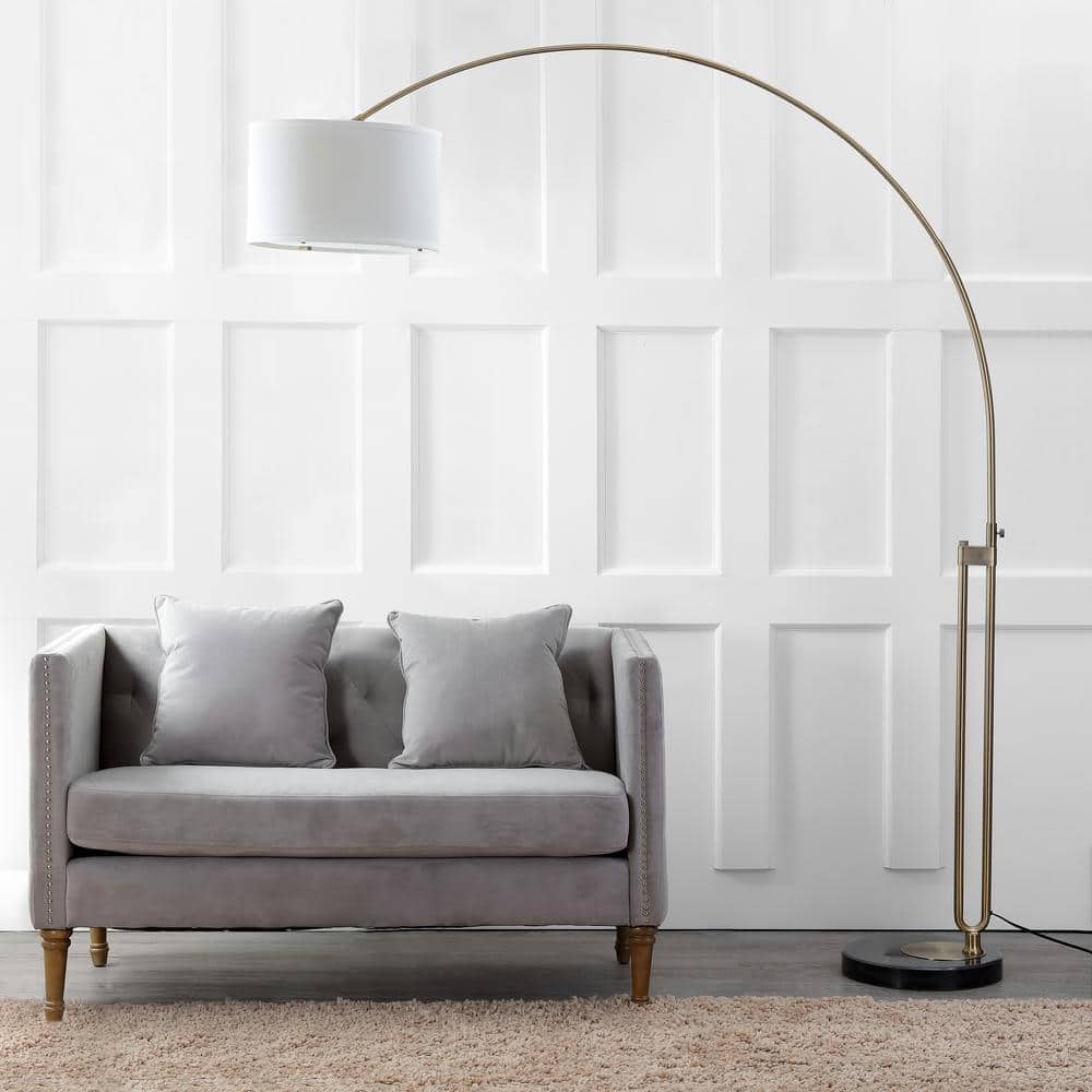 Elegant 84'' Antique Gold Arc Floor Lamp with White Cotton Shade