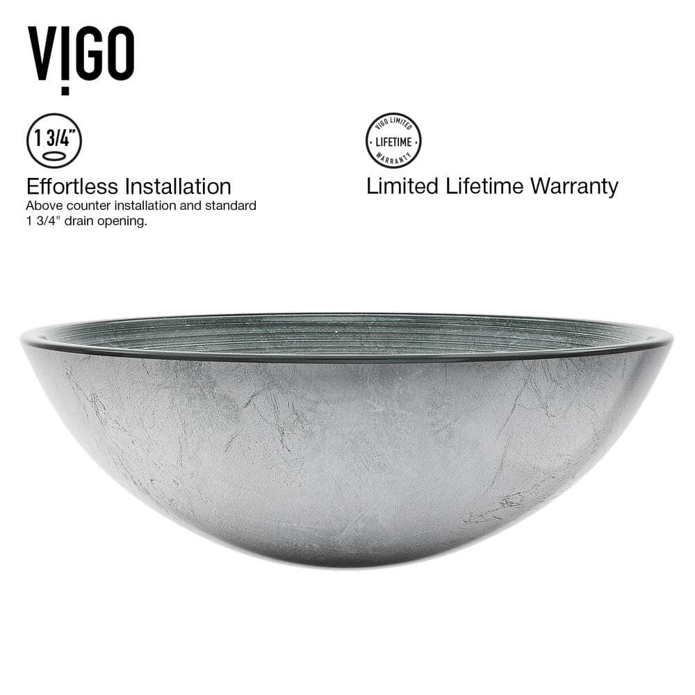 Simply Silver Round Glass Vessel Sink with Brushed Nickel Faucet