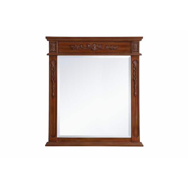 Unbranded Timeless Home 32 in. W x 36 in. H x Traditional Wood Framed Rectangle Teak Mirror