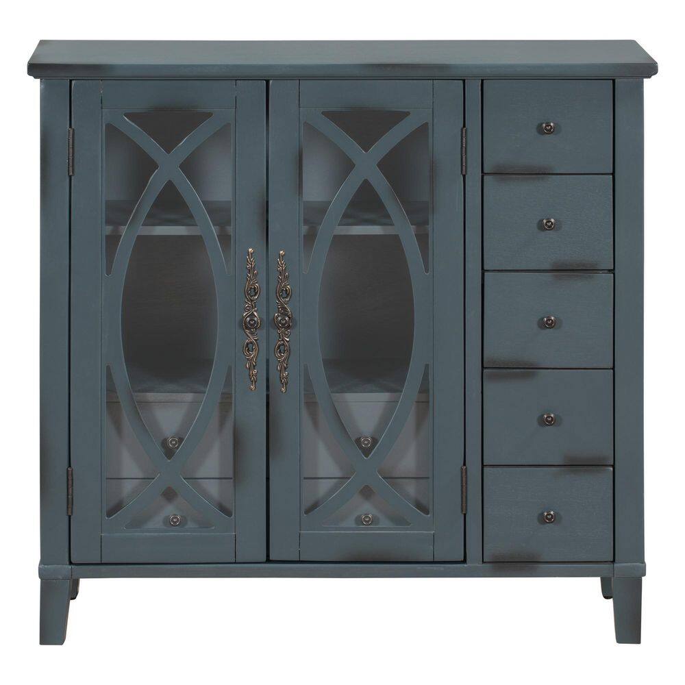 ZIRUWU Antique Navy Blue Accent Cabinet Wooden Cabinet With Adjustable   Antique Navy Blue Office Storage Cabinets Zzq Cabin82649a 64 1000 