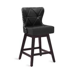 Zola 26 in. Black Faux Leather Wood Frame Upholstered Swivel Bar Stool (Set of 3)
