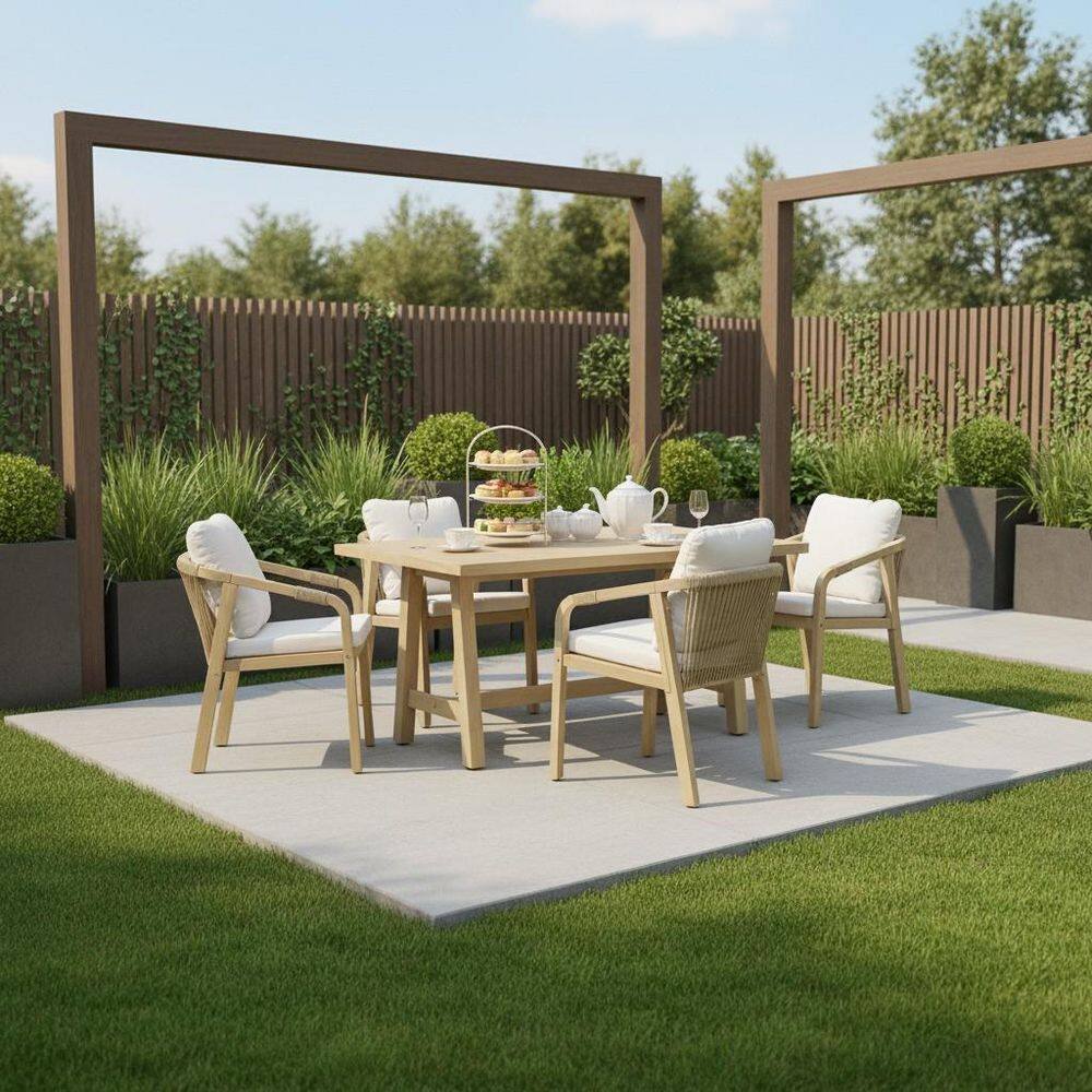 Teamson Home 5-piece wood rectangular outdoor dining set on a patio.