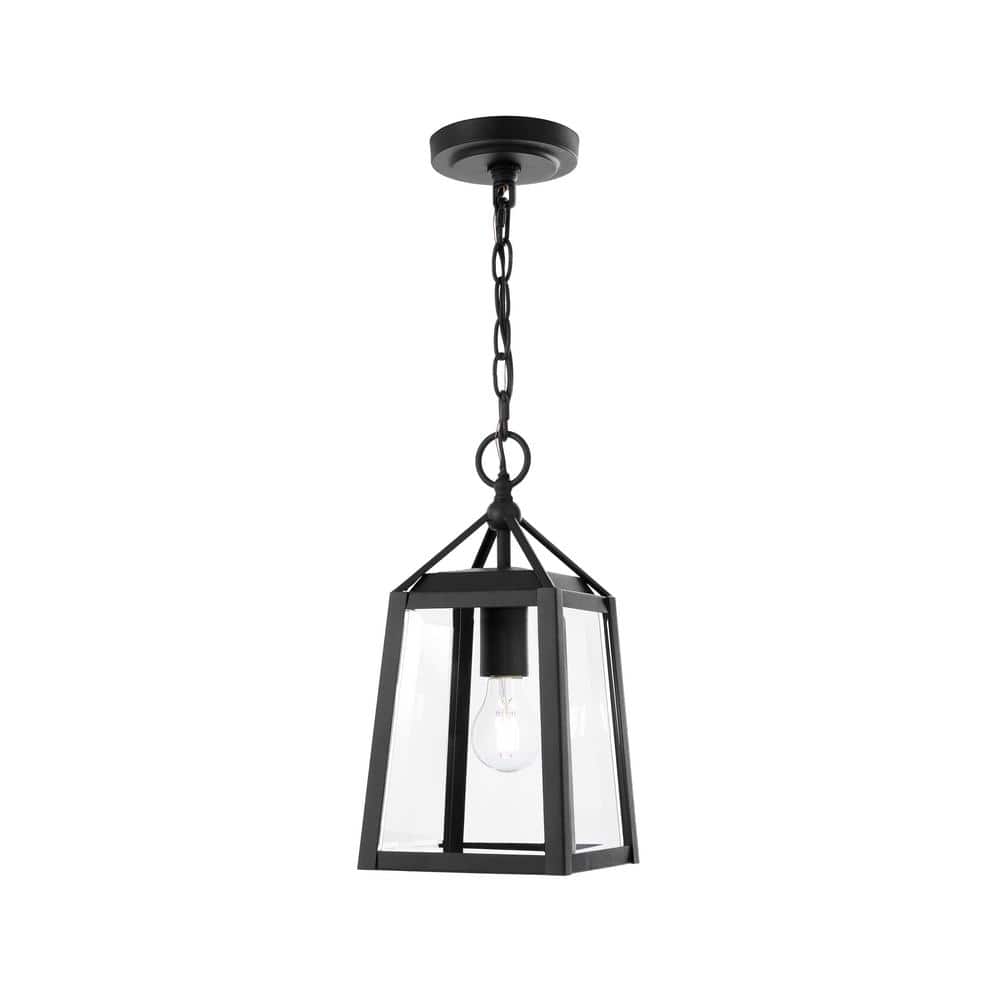 Home Decorators Collection Blakeley Transitional 1-Light Black Outdoor Hanging Pendant with Beveled Glass