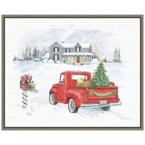 Amanti Art 16 in. H x 9.62 in. W Canvas Farmhouse Holidays VI Truck Christmas Holiday Framed Box Wall Art
