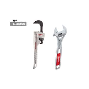 10 in. Aluminum Pipe Wrench with 6 in. Adjustable Wrench (2-Piece)