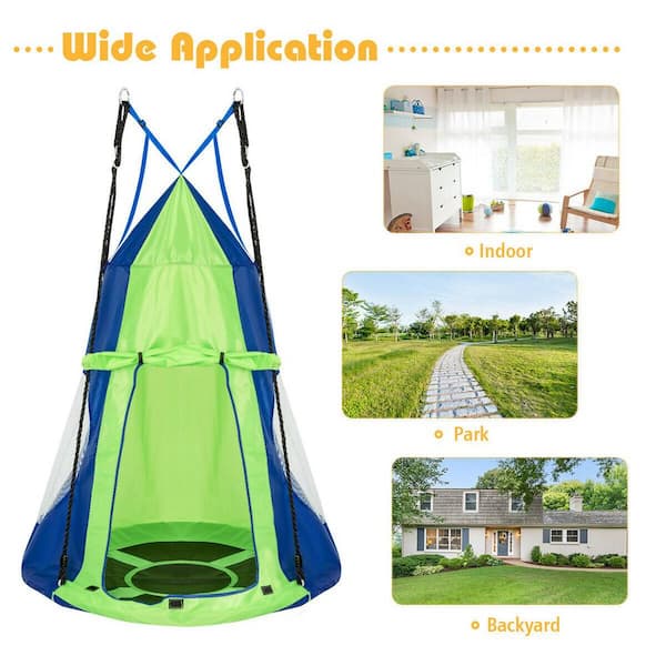 40 in. W 1-Person Galvanized Steel Porch Swing in Green for Kids Children Hanging Chair Swing Tent