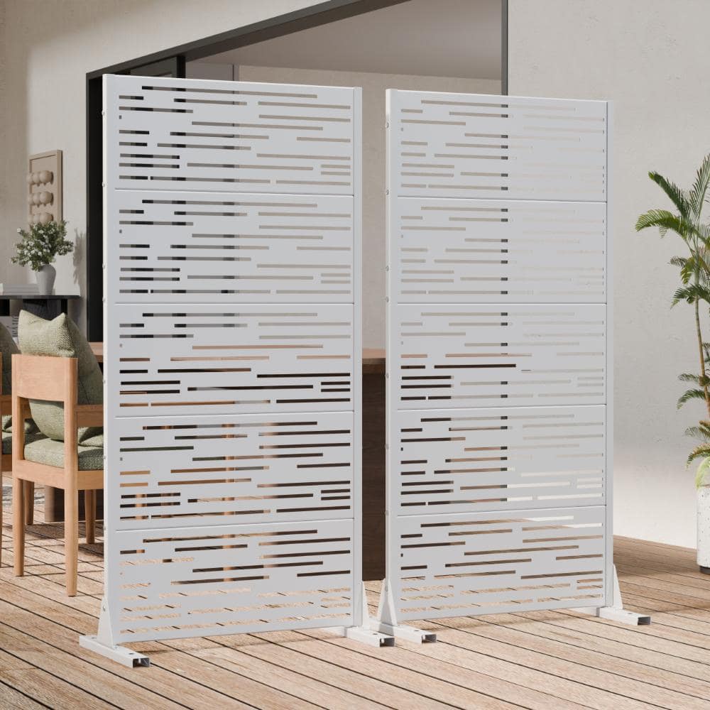 60 in. x 30 in. White Metal Privacy Screen Decorative Garden Screens Outdoor Fence Panel Set for Patio Balcony