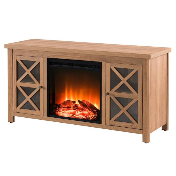 Meyer&Cross Colton 47.75 in. Golden Oak TV Stand with Log Fireplace Insert