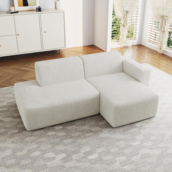94.44 in. Square Arm 2-Piece Corduroy L-Shaped Sectional Sofa in Beige