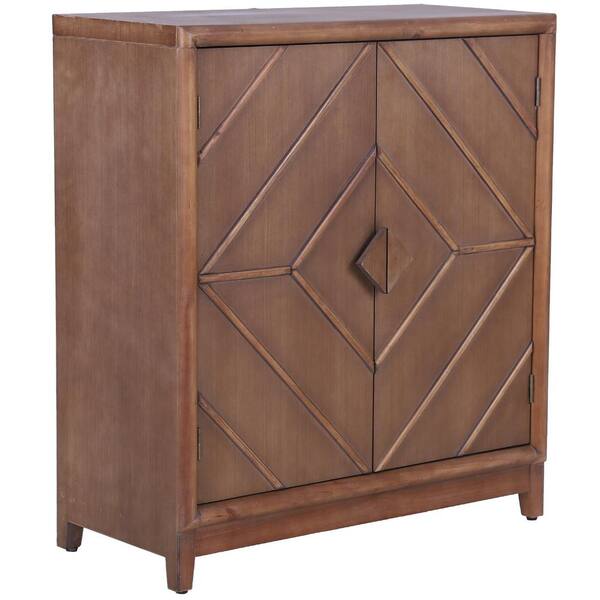 PHI VILLA Brown Decorative Accent Storage Cabinet with Diamond Pattern
