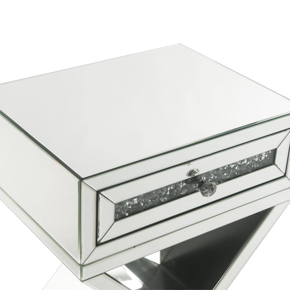 32" Glamorous Mirrored X-Shaped Accent Table with Faux Diamond Inlay