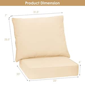 25 in. x 25 in. 2-Piece Deep Seating Outdoor Lounge Chair Cushion with Rope Belts in Beige