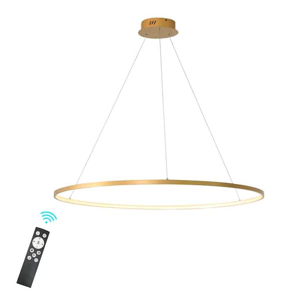 UMEILUCE 39.3 in. Integrated LED 40-Watt Circle Gold Chandelier Hanging Pendant Light for Living Room
