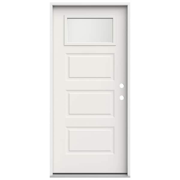 JELD-WEN 36 in. x 80 in. 3 Panel Left-Hand/Inswing 1/4 Lite Frosted Glass White Steel Prehung Front Door