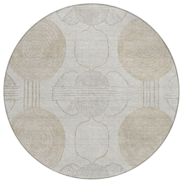 Chantille Machine Washable Indoor/Outdoor Abstract ACN3064 Ivory 8 ft. x 8 ft. Round Rug
