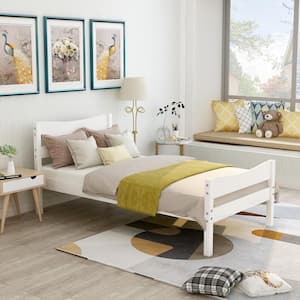 White Wood Frame Twin Size Platform Bed with Curve-lined Headboard and Footboard