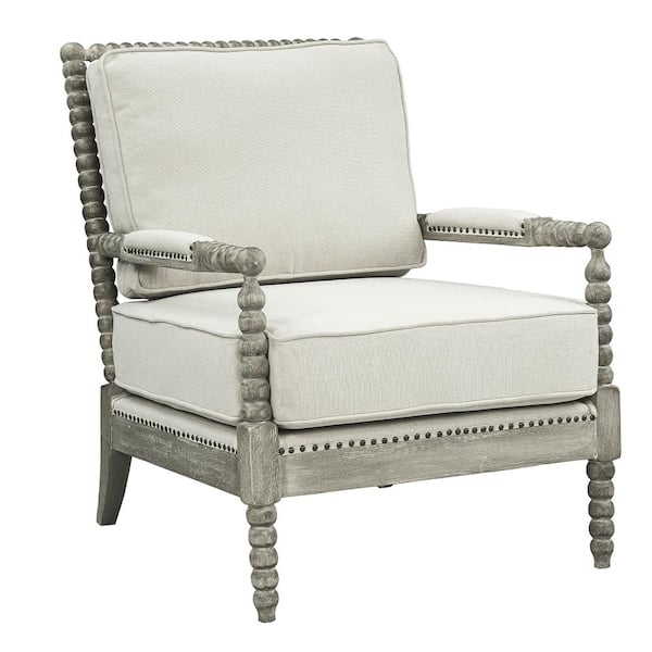 Saraid Beige and Gray Oak Linen Accent Chair