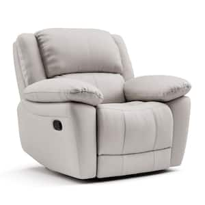 Loure White Leather Recliner with Pillow Top Arms and Adjustable Headrest