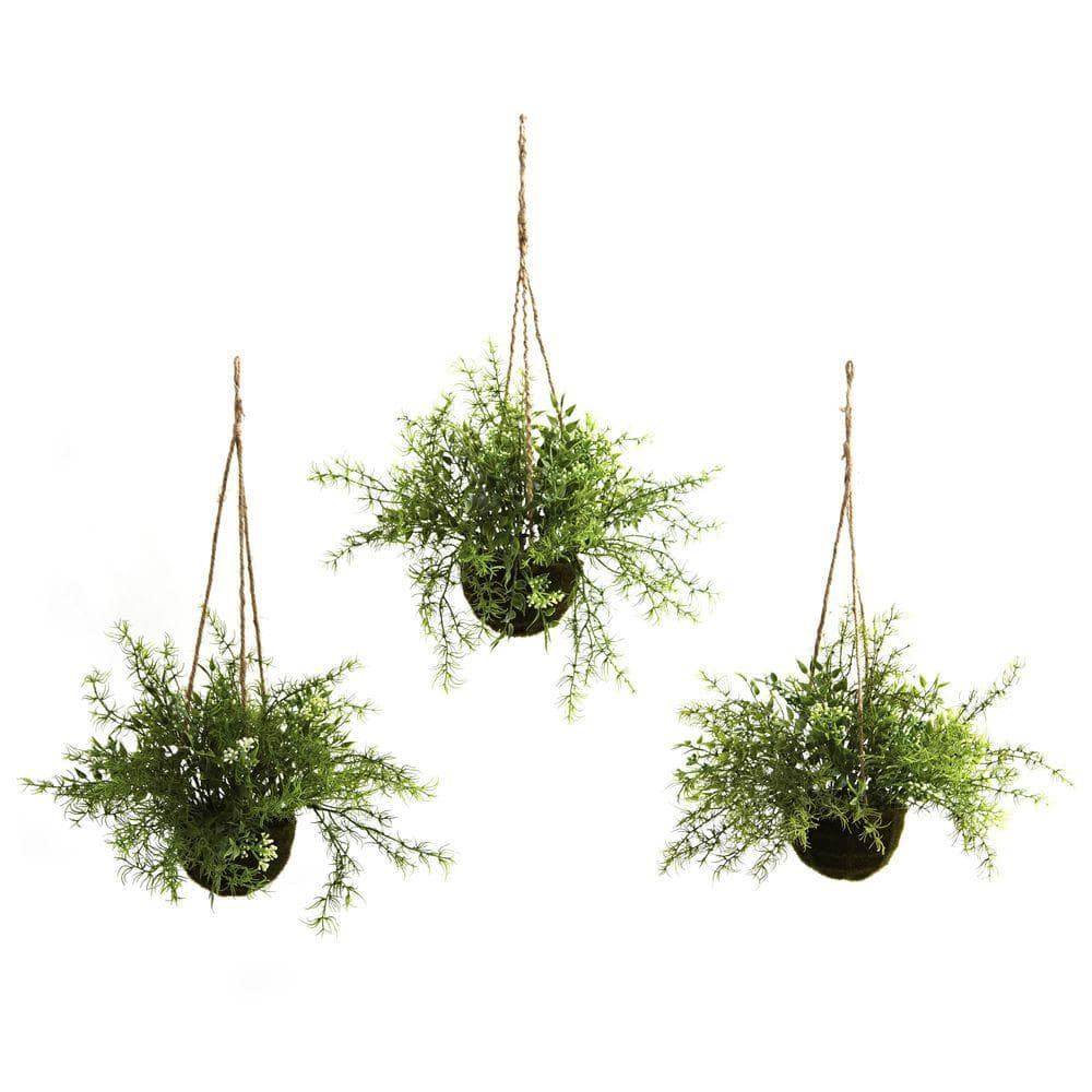 Mini Green Plastic Artificial Hanging Basket Set of 3