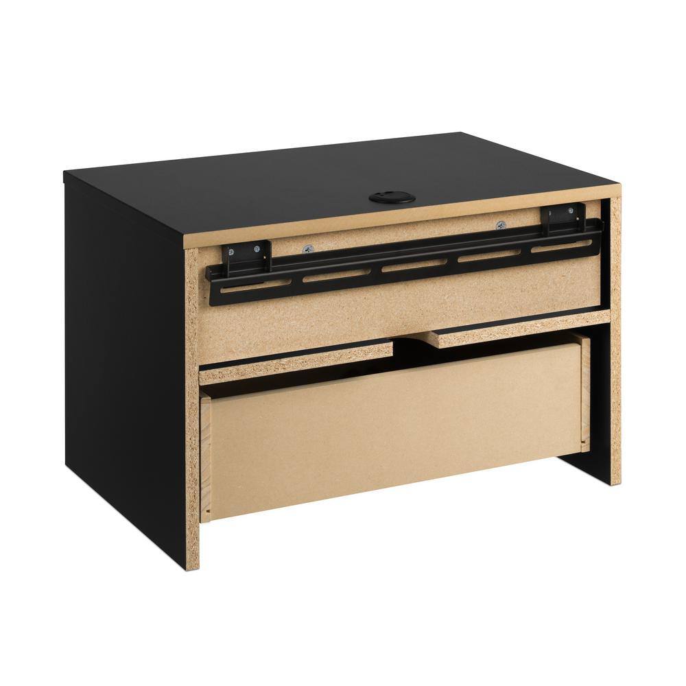 Set of 2 Black Floating Nightstands with Brass Handles