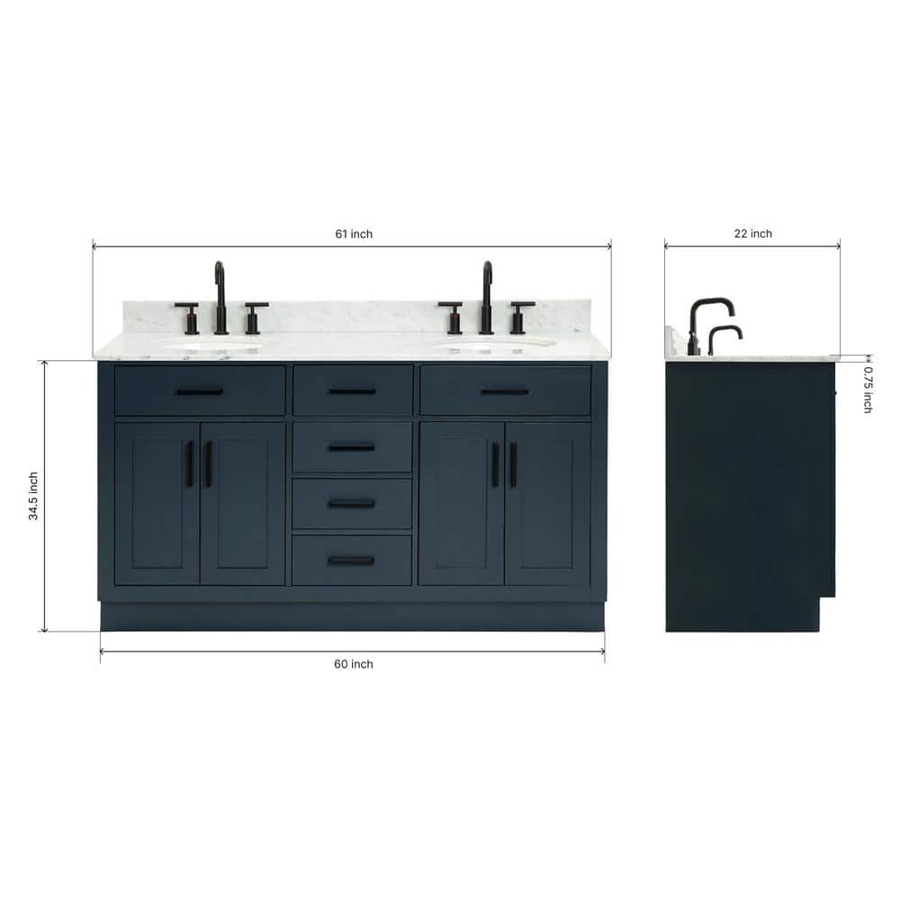 Midnight Blue 61" Freestanding Double Basin Vanity with Marble Top