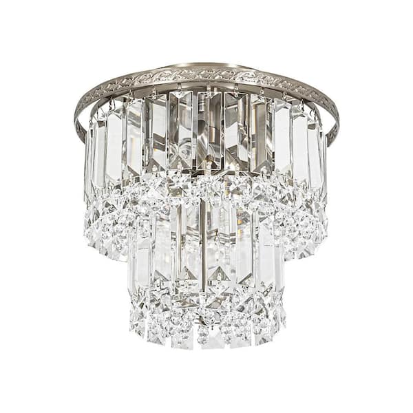 HUOKU Crystal 3-Light 9.8 in. W Antique Nickel Tiered Crystal Semi