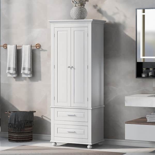 Unbranded 24 in. W x 15.7 in. D x 62.5 in. H White Linen Cabinet with Two Drawers