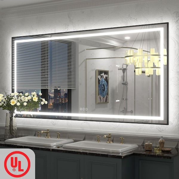 60in. W x 30in. H Rectangular Framed UL Certified Front and Back LED Anti-Fog Tempered Glass Wall Bathroom Vanity Mirror