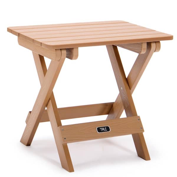 Misopily Classic Adirondack Style Rectangular All-Weather And Fade-Resistant Plastic Wood Folding Outdoor Side Table in Brown