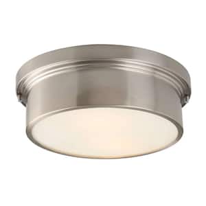 Oxnard 13 in. 2-Light Brushed Nickel Round Flush Mount with Glass Shade
