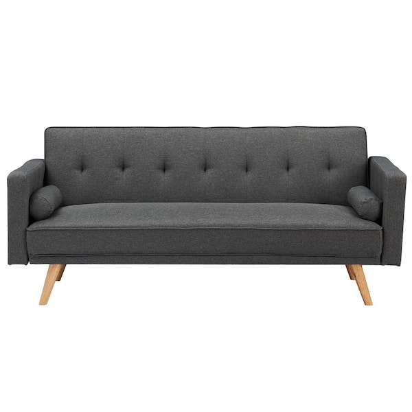 ATHMILE 71.60 in. W Square Arm Cotton Straight Twin Sofa in Dark Gray