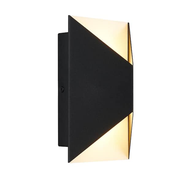 Tria Black Modern Integrated LED Outdoor Hardwired Garage and Porch-Light Lantern Sconce