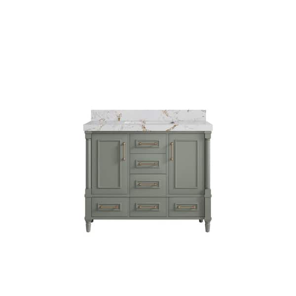 Willow Collections Hudson 42 in. W x 22 in. D x 36 in. H Single Sink Bath Vanity in Evergreen with 2 in. Viola Gold Qt. Top