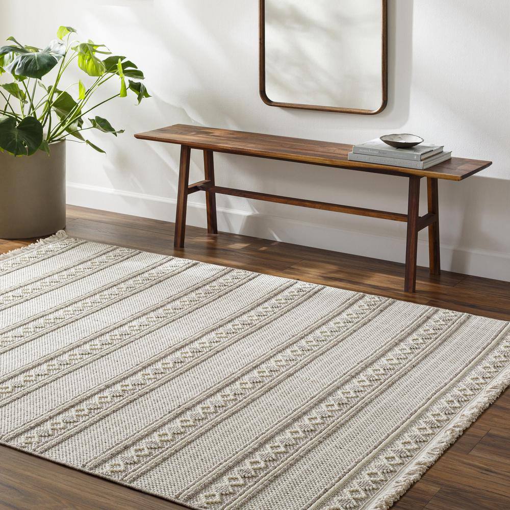 New Delhi Textured Stripe Gray Synthetic 7'9" x 10' Area Rug