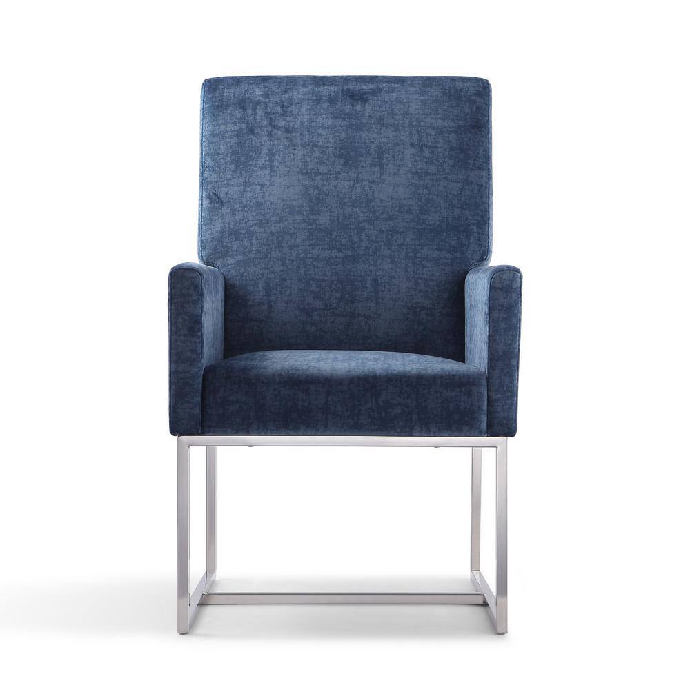 Luxurious Blue Velvet Upholstered High-Back Metal Armchair